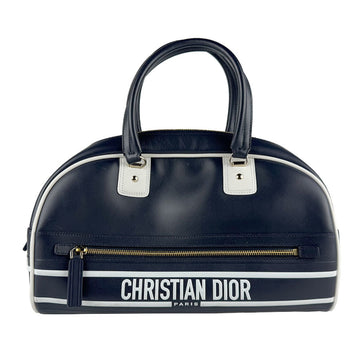 Christian Dior Navy White Leather Handbag Shoulder Bag ()