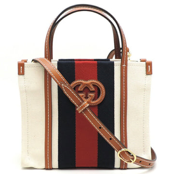Gucci White Canvas Leather Tote Bag