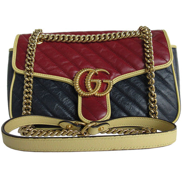 Gucci Burgundy Gold Navy Leather Metal Shoulder Bag