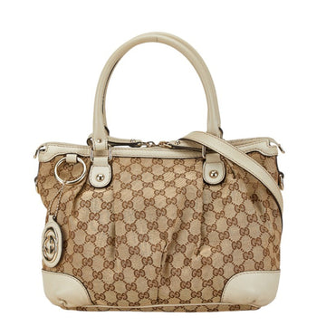 Gucci Gg Canvas Beige White Canvas Leather Handbag Shoulder Bag