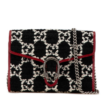 Gucci Black Red Color Tweed Leather Chain/Shoulder Wallet