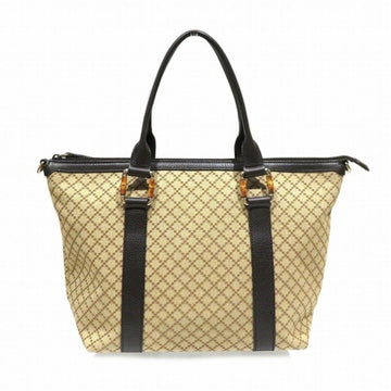 Gucci Diamante Beige Brown Canvas Leather Tote Bag