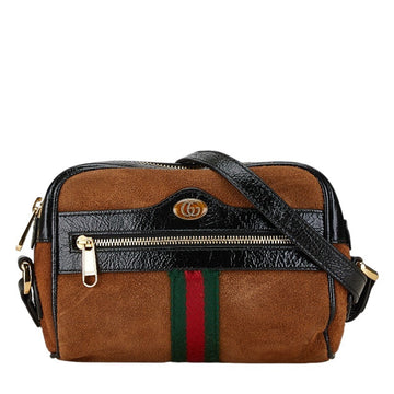 Gucci Black Brown Patent Leather Suede Shoulder Bag