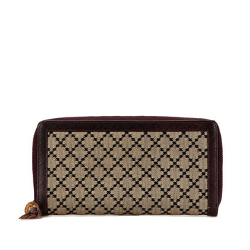 Gucci Bamboo Beige Brown Leather Canvas Wallet (Bi-Fold)