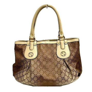 Gucci Beige Metallic Pink Canvas Leather Handbag