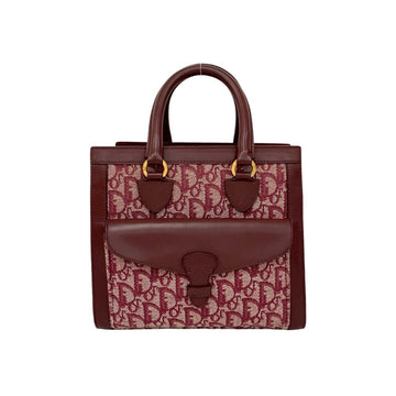 Christian Dior Red Color Wine Canvas Leather Handbag Tote Bag ()