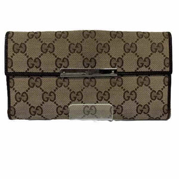 Gucci Beige Brown Canvas Leather Long Wallet (Bi-Fold)