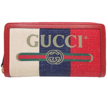 Gucci Blue Red Color White Canvas Leather Wallet (Bi-Fold)