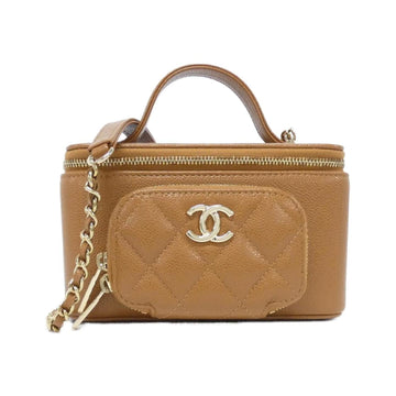 Business Affinity Top Handle Vanity Case with Chain Quilted Leather Small