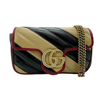 Gucci Beige Black Burgundy Leather Shoulder Bag