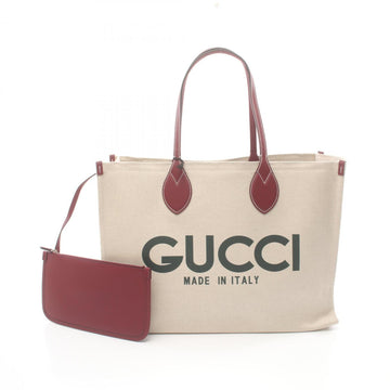 Gucci Beige Bordeaux Green Canvas Leather Tote Bag