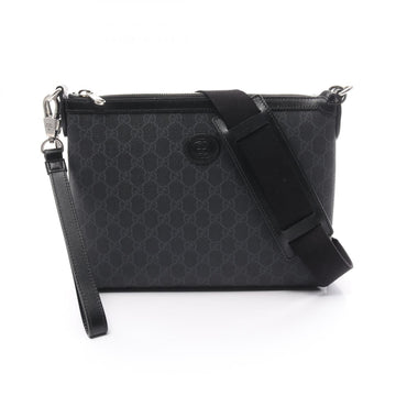 Gucci Black Gray Pvc Coated Canvas Leather Shoulder Bag