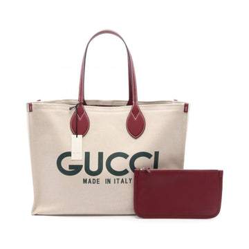Gucci Beige Bordeaux Canvas Leather Pouch Tote Bag