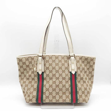 Gucci Sherry Line Beige White Gg Canvas Leather Tote Bag