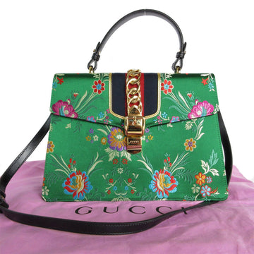Gucci Green Multi-Color Satin Handbag Shoulder Bag
