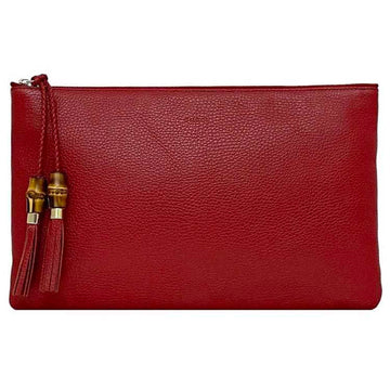 Gucci Red Color Bamboo Leather Clutch Bag Handbag