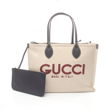 Gucci Beige Bordeaux Navy Canvas Leather Tote Bag