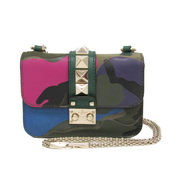 Glam Lock Shoulder Bag Camo Leather and Canvas Mini