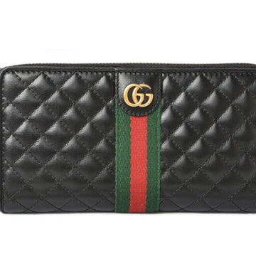 Gucci Black Green Red Color Quilting Long Wallet (Bi-Fold)