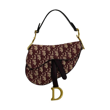 Christian Dior Red Color Leather Canvas Handbag Saddle Bag ()