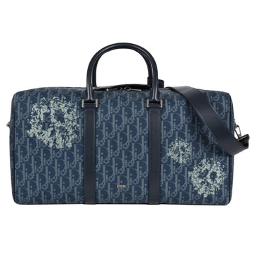 Christian Dior Navy Leather Cotton Denim Boston Bag ()