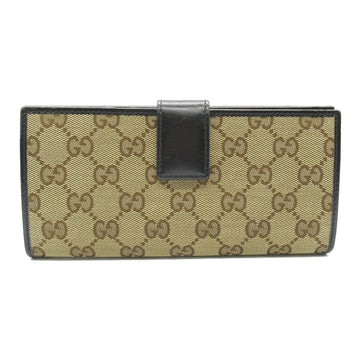 Gucci Beige Black Gg Canvas Leather Long Wallet (Bi-Fold)