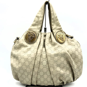 Gucci Beige Ivory Off-White Leather Handbag Tote Bag