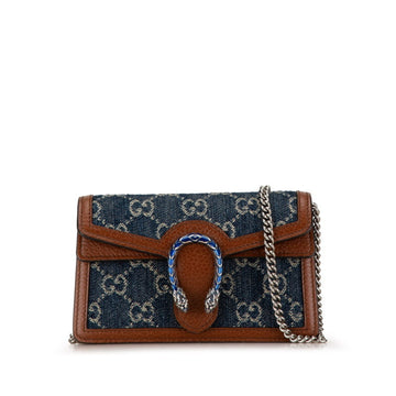 Gucci Brown Navy Denim Leather Shoulder Bag