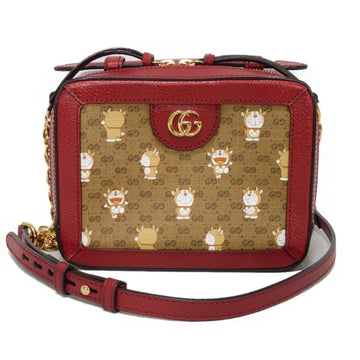Gucci Brown Red Color Gg Supreme Canvas Leather Handbag Shoulder Bag