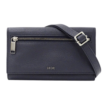 Christian Dior Navy Leather Chain/Shoulder Wallet ()