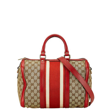 Gucci Beige Red Color Canvas Leather Boston Bag Shoulder Bag