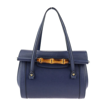 Gucci Bamboo Navy Leather Handbag Shoulder Bag Tote Bag
