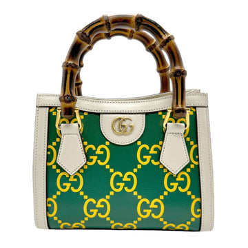 Gucci Green Ivory Yellow Leather Handbag Shoulder Bag