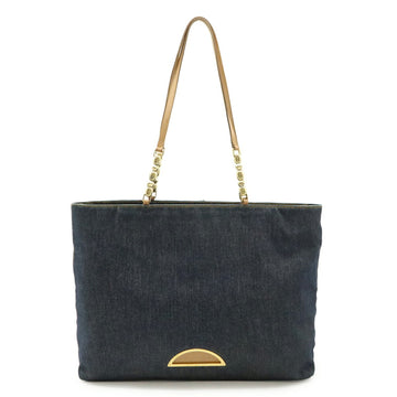 Christian Dior Navy Denim Leather Shoulder Bag Tote Bag ()