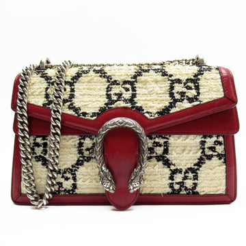 Gucci Black Dark Red Off-White Tweed Leather Shoulder Bag