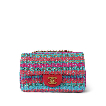 Multicolor Mixed Fibers Woven Mini Rectangular Flap Aged Gold Hardware