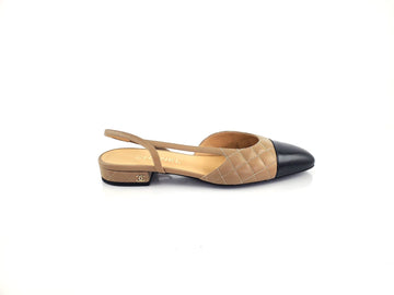 New CHANEL 22A Bi Color Beige Black  Slingbacks 39