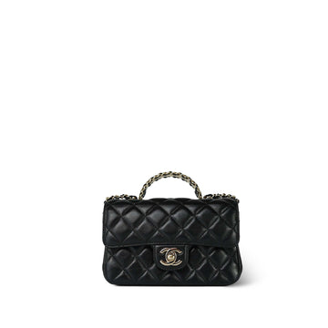 23A Black leather Quilted Mini Crystal Top Handle Light Gold Hardware