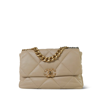 21B Beige leather Quilted 19 Flap Medium/Large MHW