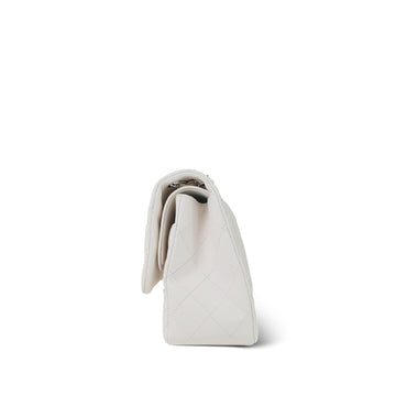 21S White leather Quilted Jumbo Classic Flap Silver Hardware
