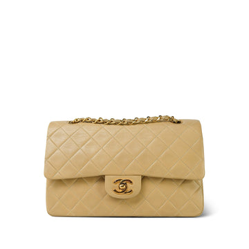 Beige leather Quilted Classic Flap Medium GHW