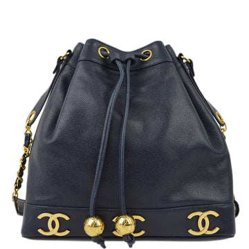 Top Quality Chanel Navy Leather Triple CC Bucket Shoulder Bag