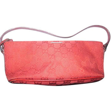 Gucci Pouchette Red Large G Logo Print Canvas And Leather Hobo Bag