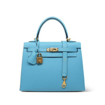 Kelly Sellier 25 Bleu Du Nord leather  D Stamp