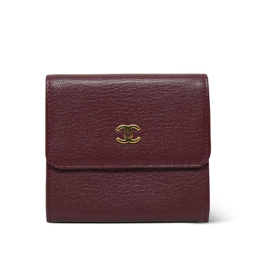 Burgundy Grained leather Trifold Wallet GHW