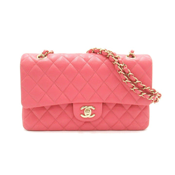 Top Quality Chanel Leather Skin Double Flap Shoulder Bag Pink