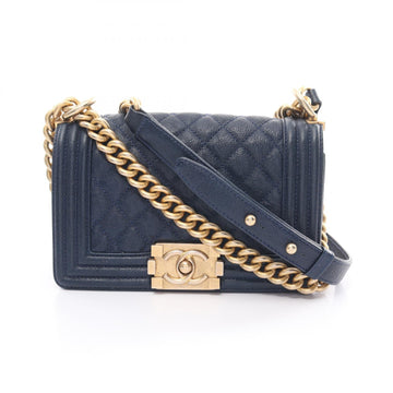 Top Quality Chanel Boy Leather Shoulder Bag Navy A676851