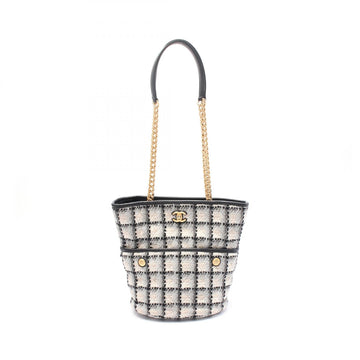 Chanel Coco Mark Fabric Leather Tote Bag