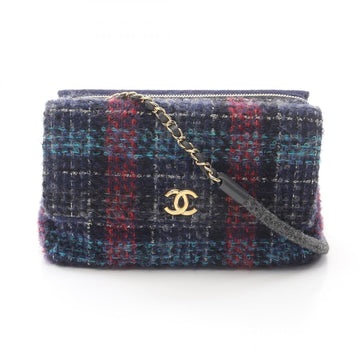 Chanel W Flap Leather Fabric Shoulder Bag