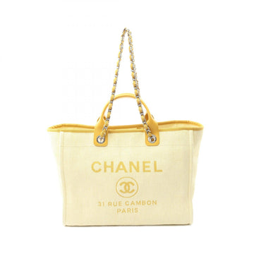 Chanel Deauville Leather Raffia Tote Bag
